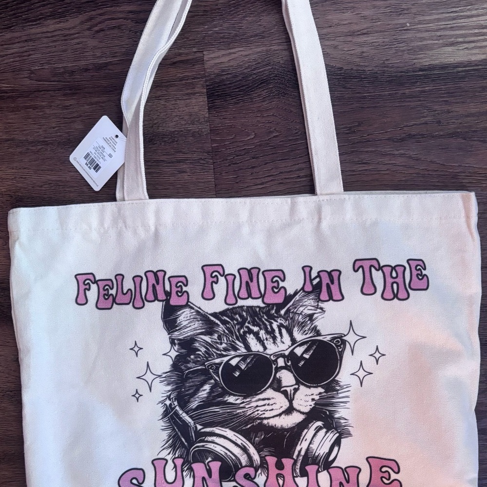 Feline Fine Cat Print Shoulder Bag - Cream